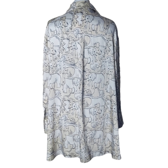 Zara Oversized Elephant Print Shirt Size M Satin Blouse White & Ivory BNWOT - Picture 6 of 8